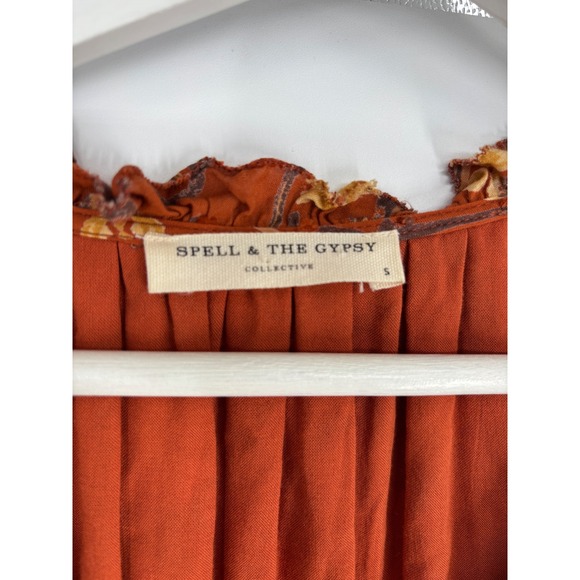 Spell & The Gypsy Collective Sundown Boho Gown Women Size S Orange Paisley Maxi - Picture 6 of 14